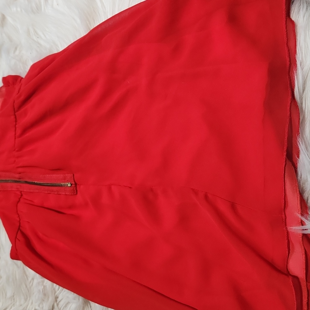 Red Ruffle Dress With Side Cutouts- Small - Picture 7 of 9